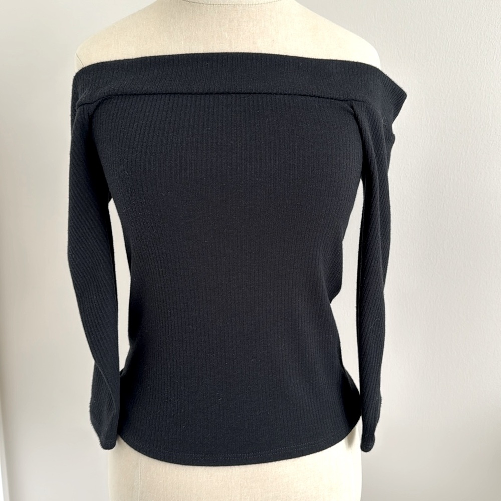 Off the shoulder, black three-quarter sleeve cute top